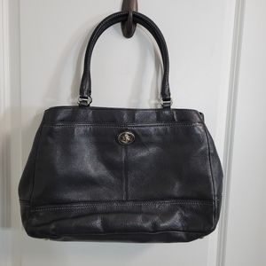 Coach F23268 Black Pebble Leather Large Carryall Laptop Bag Satchel Handbag